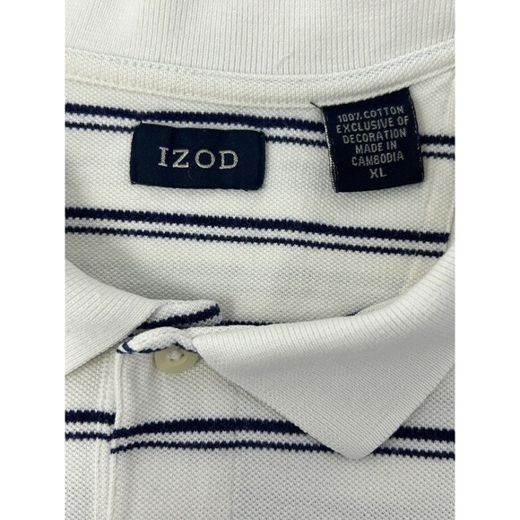 IZOD Mens White Blue Striped Short Sleeve Polo XL‎ - Picture 7 of 11